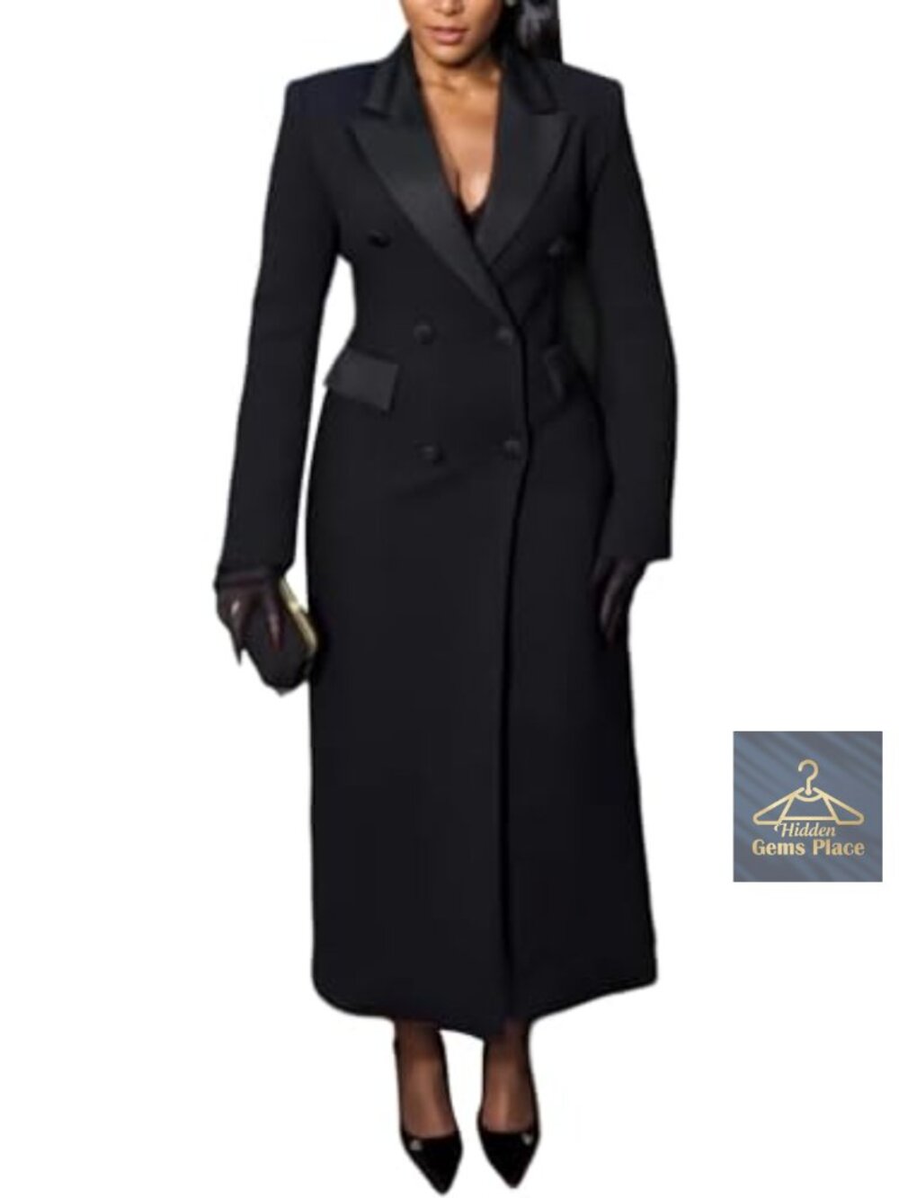 Women's Long Sleeve Lapel Trench Coat Blazer Dress with Pockets for Business